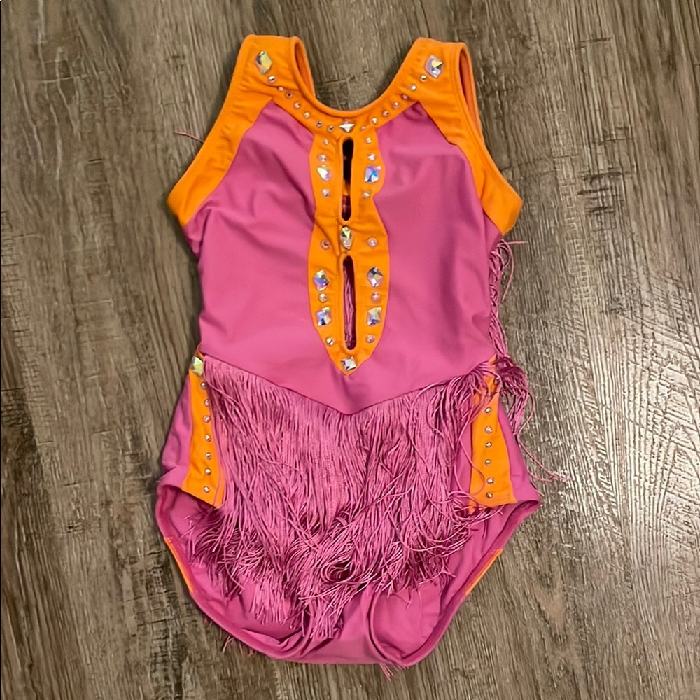 Tenth House Pink and Orange Fringe Jazz “flare” Costume Large child